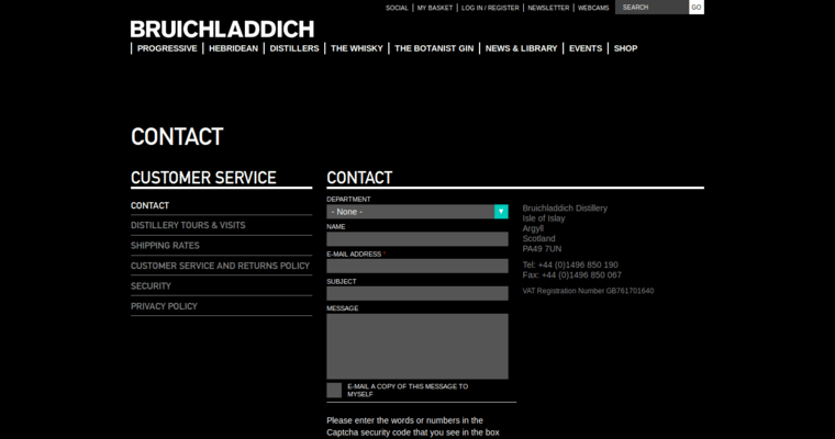 Contact page of #10 Top Single Malt Scotch Label: Bruichladdich 15