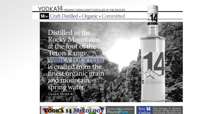 Home page of #8 Top Grain Vodka Label: Vodka Fourteen Organic Craft Distilled Vodka